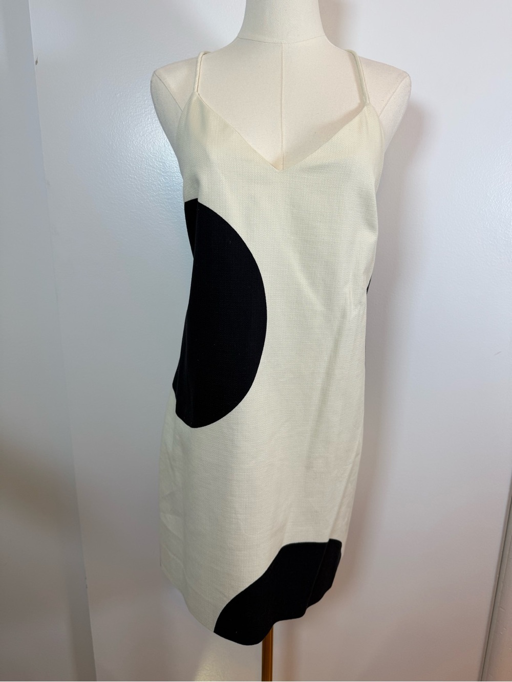 J. Crew Factory Cream and Black Spaghetti Strap Shift Dress
